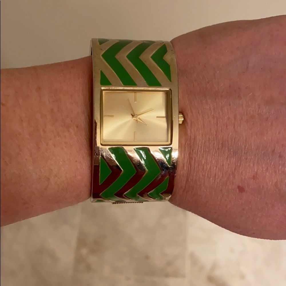 Gold chevron bangle watch